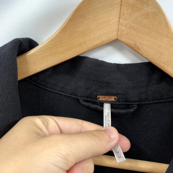 Free People Faye Cotton Black Military Lace Up Jacket - Picture 4 of 7